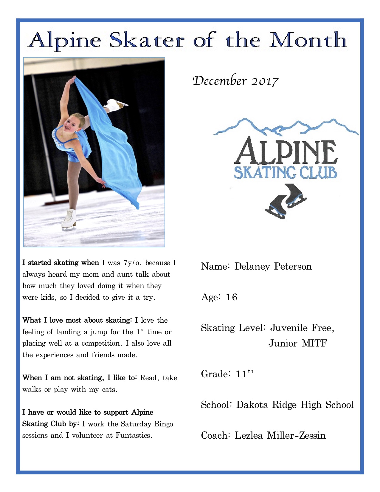 Alpine Skater of the Month:Delaney
